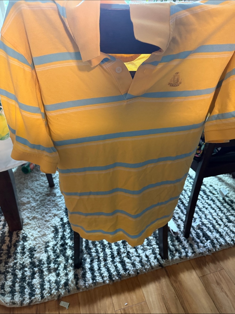 IZOD ~ Yellow & Light Blue Striped Polo Shirt size L/XL
